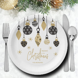 Chic Black and Gold Christmas Ornaments ペーパープレート