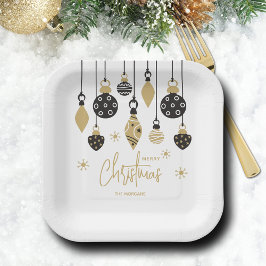Chic Black and Gold Christmas Ornaments ペーパープレート