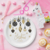 Chic Black and Gold Christmas Ornaments ペーパープレート (パーティー)