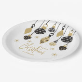 Chic Black and Gold Christmas Ornaments ペーパープレート (アングル)