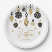 Chic Black and Gold Christmas Ornaments ペーパープレート (正面)