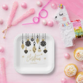 Chic Black and Gold Christmas Ornaments ペーパープレート (パーティー)