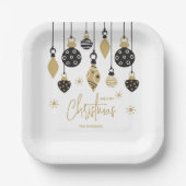 Chic Black and Gold Christmas Ornaments ペーパープレート (正面)