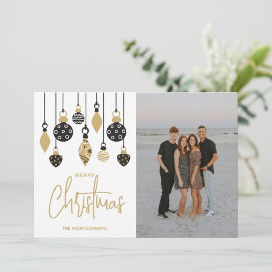 Chic Black and Gold Christmas Tree Ornaments シーズンカード (スタンド正面)