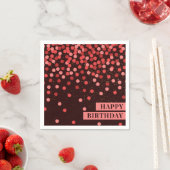 Chic Black and Red Confetti Happy Birthday Napkins スタンダードカクテルナプキン (インサイチュ)