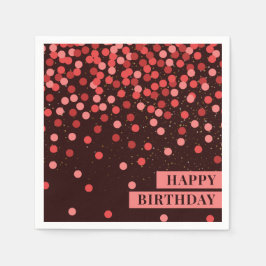Chic Black and Red Confetti Happy Birthday Napkins スタンダードカクテルナプキン