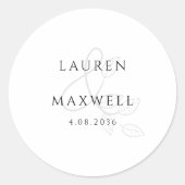 Chic Black and White Botanical Floral Wedding ラウンドシール (正面)