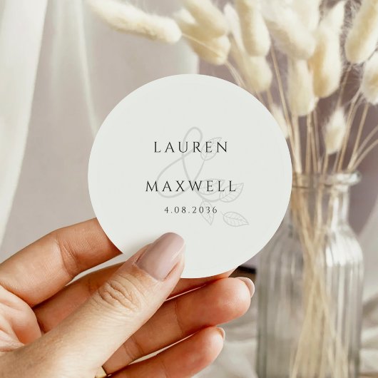 Chic Black and White Botanical Floral Wedding ラウンドシール