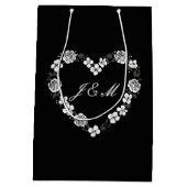 Chic Black and White Floral Wedding Gift Bag ミディアムペーパーバッグ (裏面)