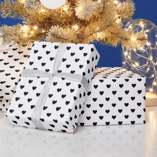 Chic Black and White Heart Pattern Wrapping Paper ラッピングペーパー (クリスマス)