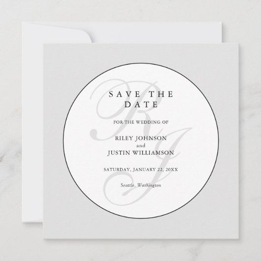 Chic Black and White Monogram Save the Date (正面)