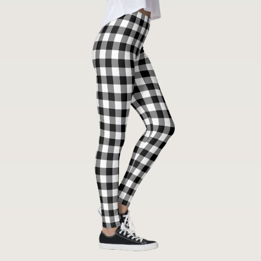 Chic Black And White Plaid Gingham Checkered  レギンス (右)