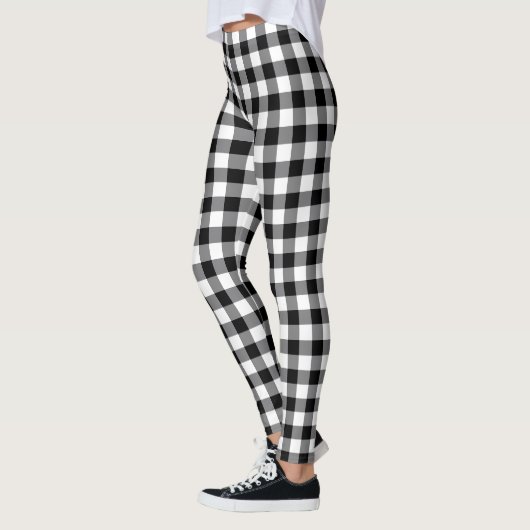 Chic Black And White Plaid Gingham Checkered  レギンス (左)