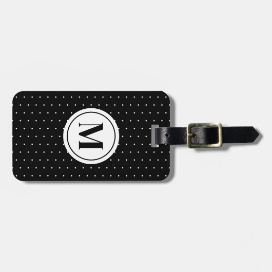 Chic Black and White Polka Dot Monogram ラゲッジタグ (正面横)