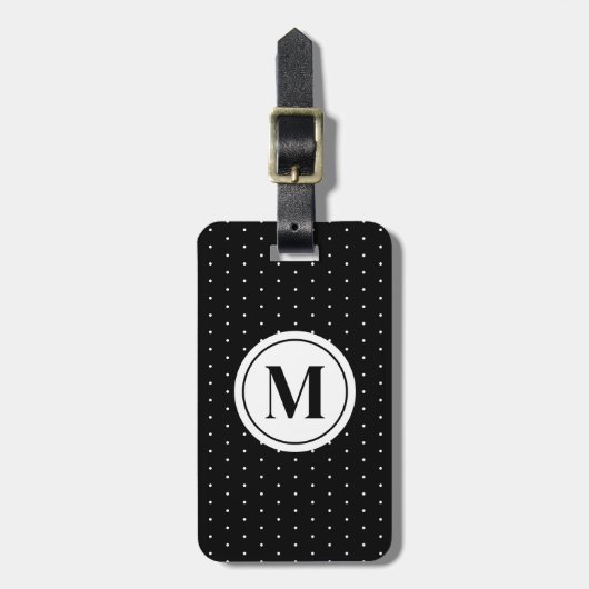 Chic Black and White Polka Dot Monogram ラゲッジタグ (正面縦)