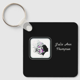 Chic Black and White Silhouette Hair Stylist  キーホルダー