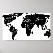Chic black and white world map globe hipster print ポスター (正面)