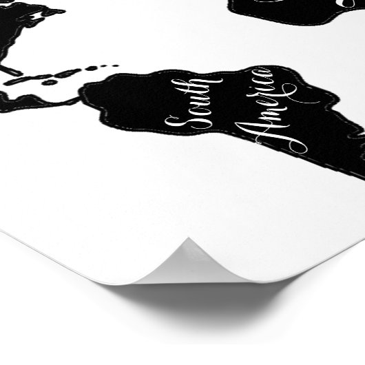 Chic black and white world map globe hipster print ポスター (角)