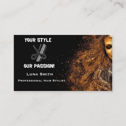 Chic Black background Hairstylist Business Card 名刺 (正面)