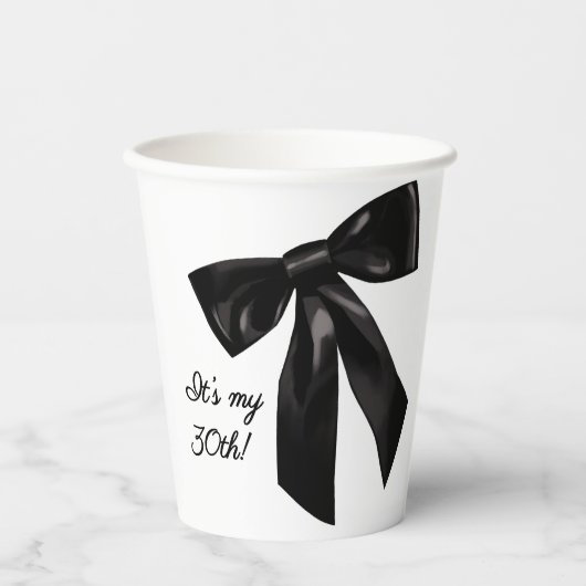 Chic Black Bow 30th Birthday Paper Cups 紙コップ (正面)