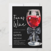 Chic Black Bow Fine as Wine 60th Birthday Party 招待状 (正面)