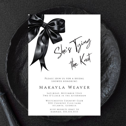 Chic Black Bow She’s Tying the Knot Bridal Shower 招待状