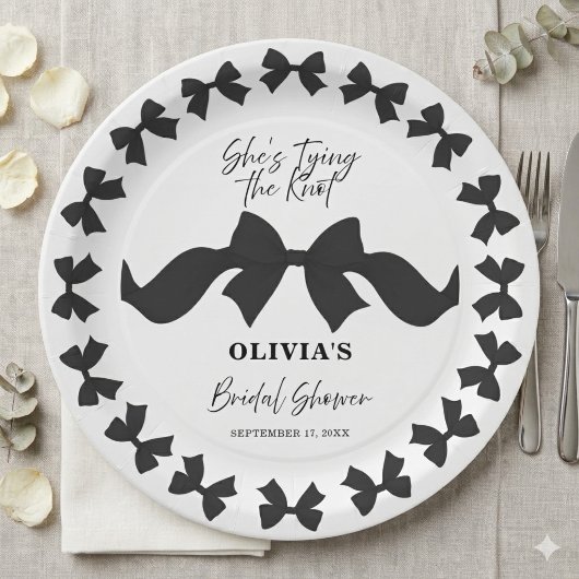 Chic Black Bow She's Tying the Knot Bridal Shower ペーパープレート