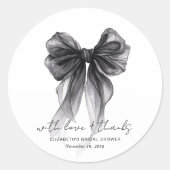 Chic Black Bow Watercolor Bridal Shower Thank You ラウンドシール (正面)