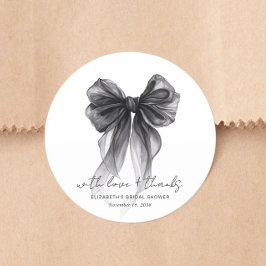 Chic Black Bow Watercolor Bridal Shower Thank You ラウンドシール