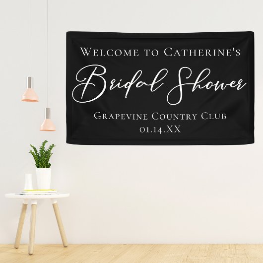 Chic Black Bridal Shower Personalized Welcome 横断幕