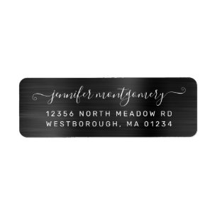 Chic Black Brushed Metal Return Address Label ラベル