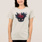 Chic Black Burgundy Red Floral Mask トライブレンドＴシャツ (正面)