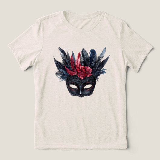 Chic Black Burgundy Red Floral Mask トライブレンドＴシャツ (デザイン正面)