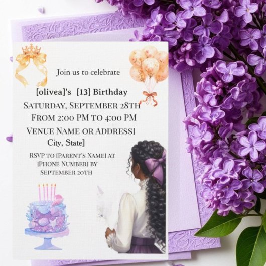 Chic Black Girl 13th Birthday Party Invitation | G 招待状