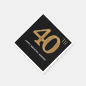 Chic Black Gold 40th Birthday Paper Napkin スタンダードカクテルナプキン (角)