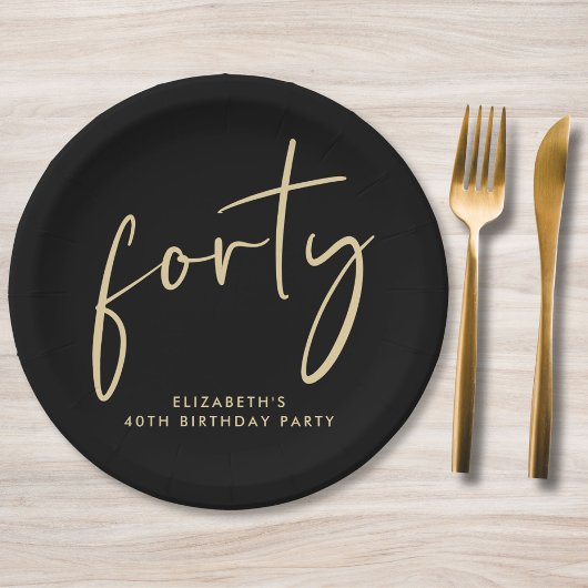 Chic Black Gold 40th Birthday Party ペーパープレート