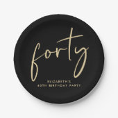 Chic Black Gold 40th Birthday Party ペーパープレート (正面)