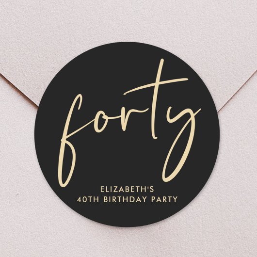 Chic Black Gold 40th Birthday Party ラウンドシール