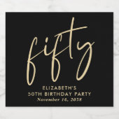 Chic Black Gold 50th Birthday Party スパークリングワインラベル (シングルラベル)