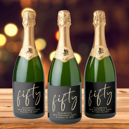 Chic Black Gold 50th Birthday Party スパークリングワインラベル