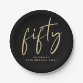 Chic Black Gold 50th Birthday Party ペーパープレート (正面)