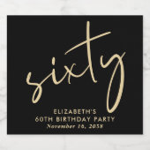 Chic Black Gold 60th Birthday Party スパークリングワインラベル (シングルラベル)