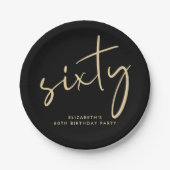 Chic Black Gold 60th Birthday Party ペーパープレート (正面)