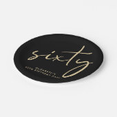 Chic Black Gold 60th Birthday Party ペーパープレート (アングル)