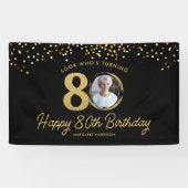 Chic Black Gold 80th Birthday Party Custom Photo 横断幕 (横)