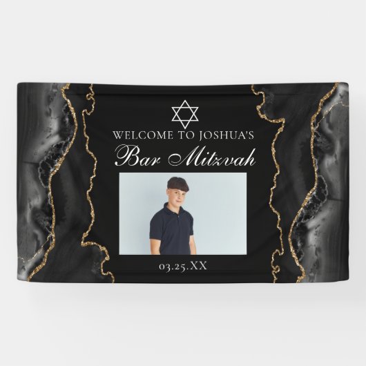 Chic Black Gold Bar Mitzvah Party Photo 横断幕 (横)