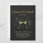 Chic Black & Gold Costumes & Cocktails Halloween  招待状 (正面)