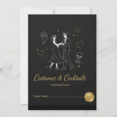Chic Black & Gold Costumes & Cocktails Halloween  招待状 (裏面)