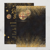 Chic Black Gold Disco Ball Rehearsal Dinner 招待状 (正面/裏面)
