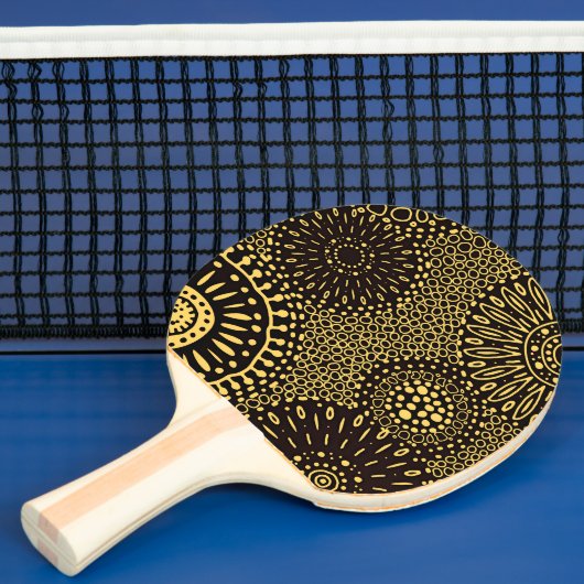 Chic Black Gold Ethnic Floral Ping Pong Paddle 卓球ラケット (インサイチュ)